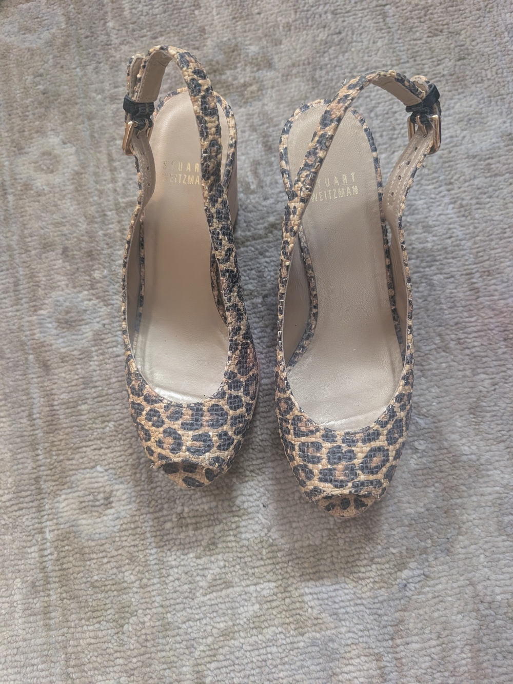 Stuart Weitzman Leopard-Print Slingback Pumps in Beige and Black